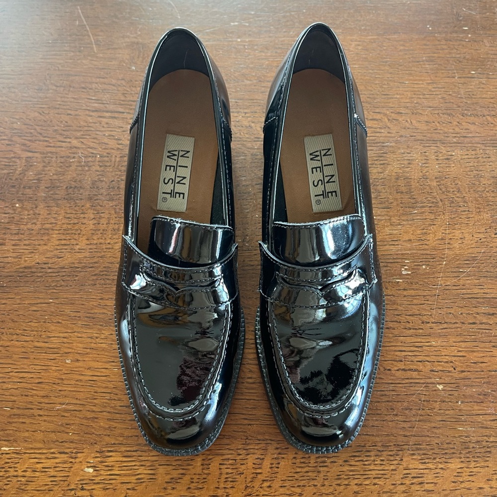 Nine West black glossy loafers